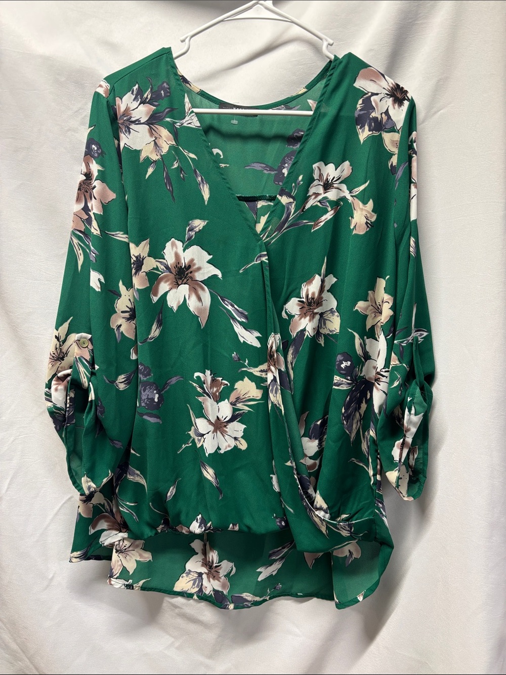 West Kei Emerald Green Floral Wrap Blouse